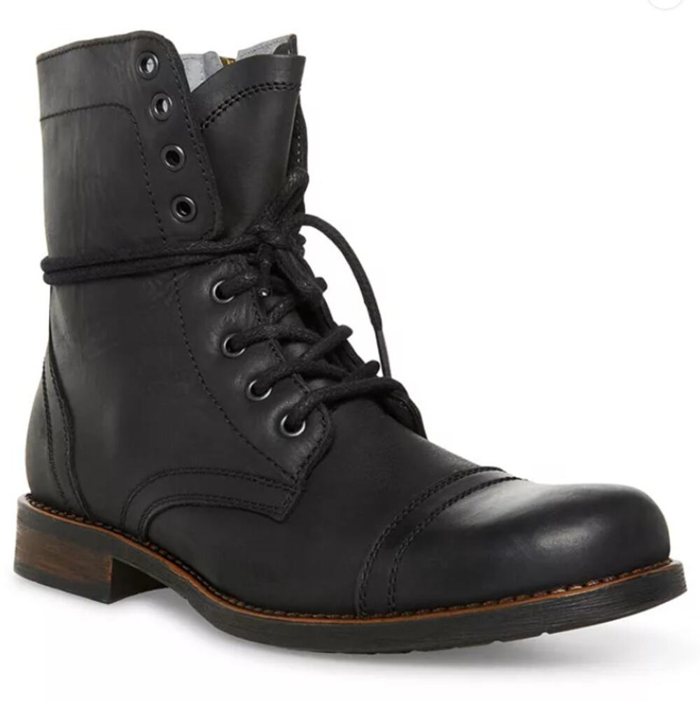 Steve Madden Boots Men's Size 8 Black Troopah-C Leather Combat Ankle New Box